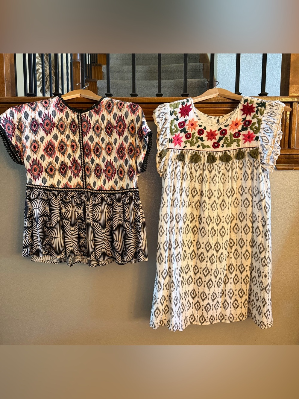 THML Cream Dress with  Embroidery & Patterned Top